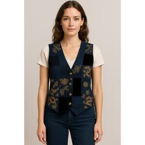 Carole Little Sport Patchwork Brocade Velvet Vest Made in Hong Kong Size 12